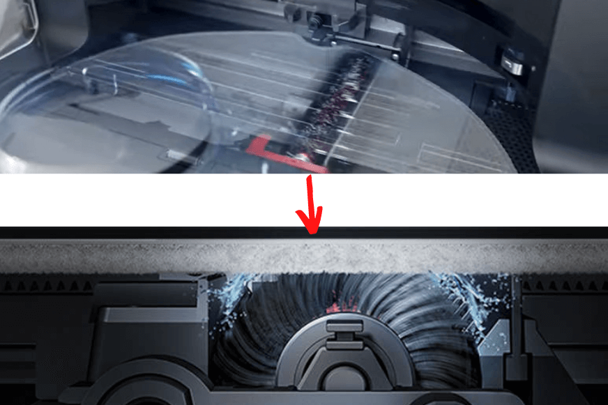 Der Prozess der Mopp-Reinigung an der Roborock S7 MaxV Ultra Station wird dargestellt